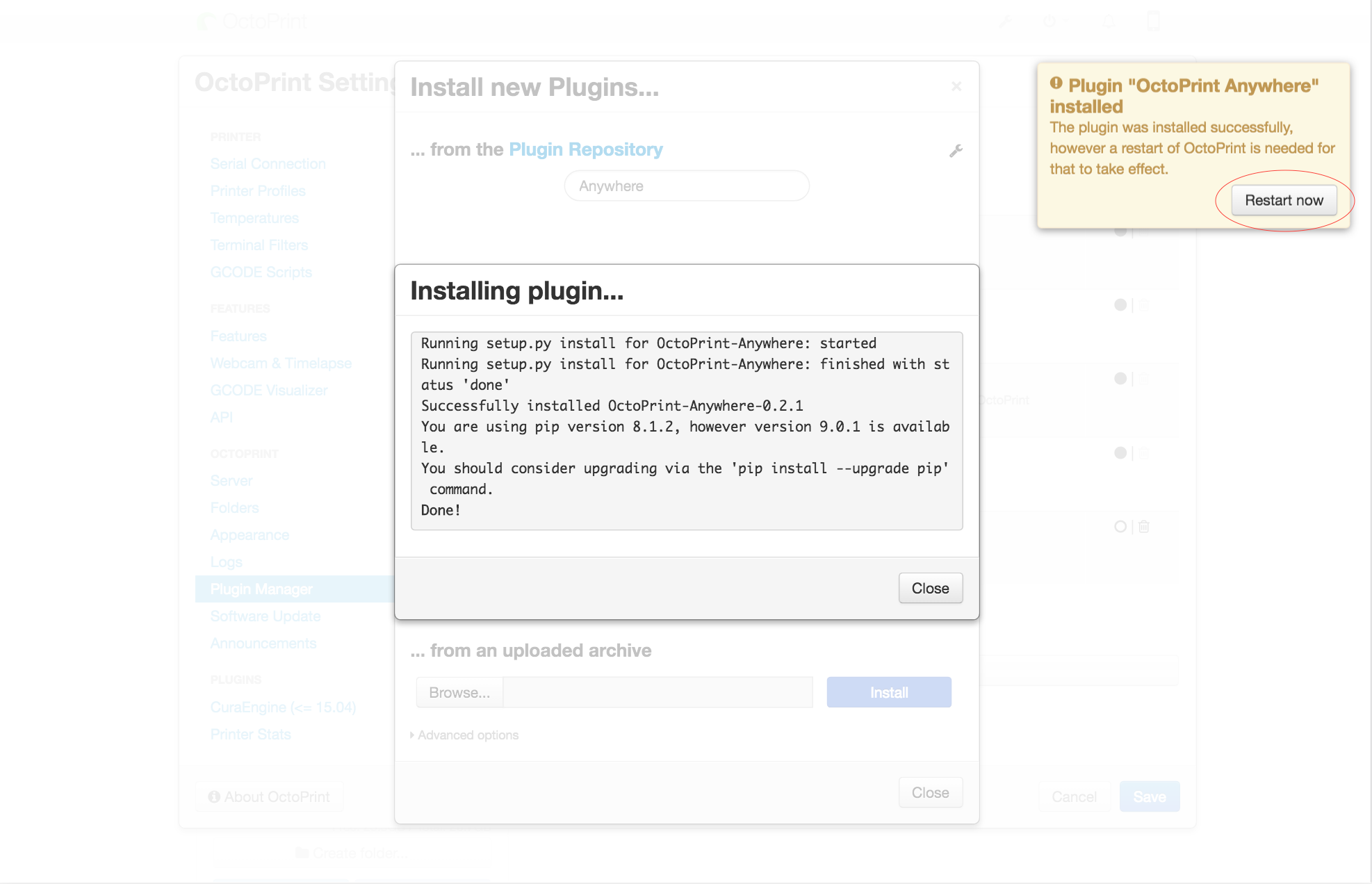 Install and set up octoprint anywhere plugin octoprint anywhere